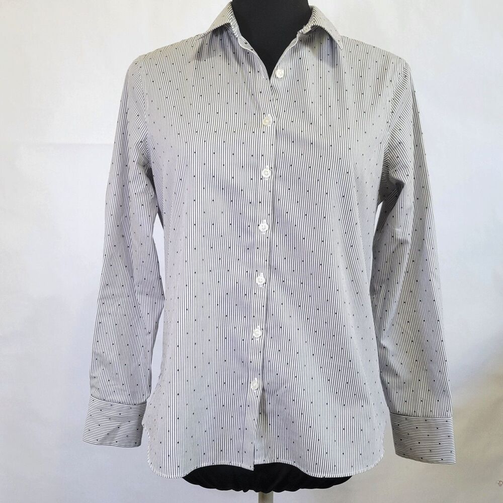 Lands End No Iron Supima long sleeved dress shirt gray pin stripe size 4P - Picture 1 of 8